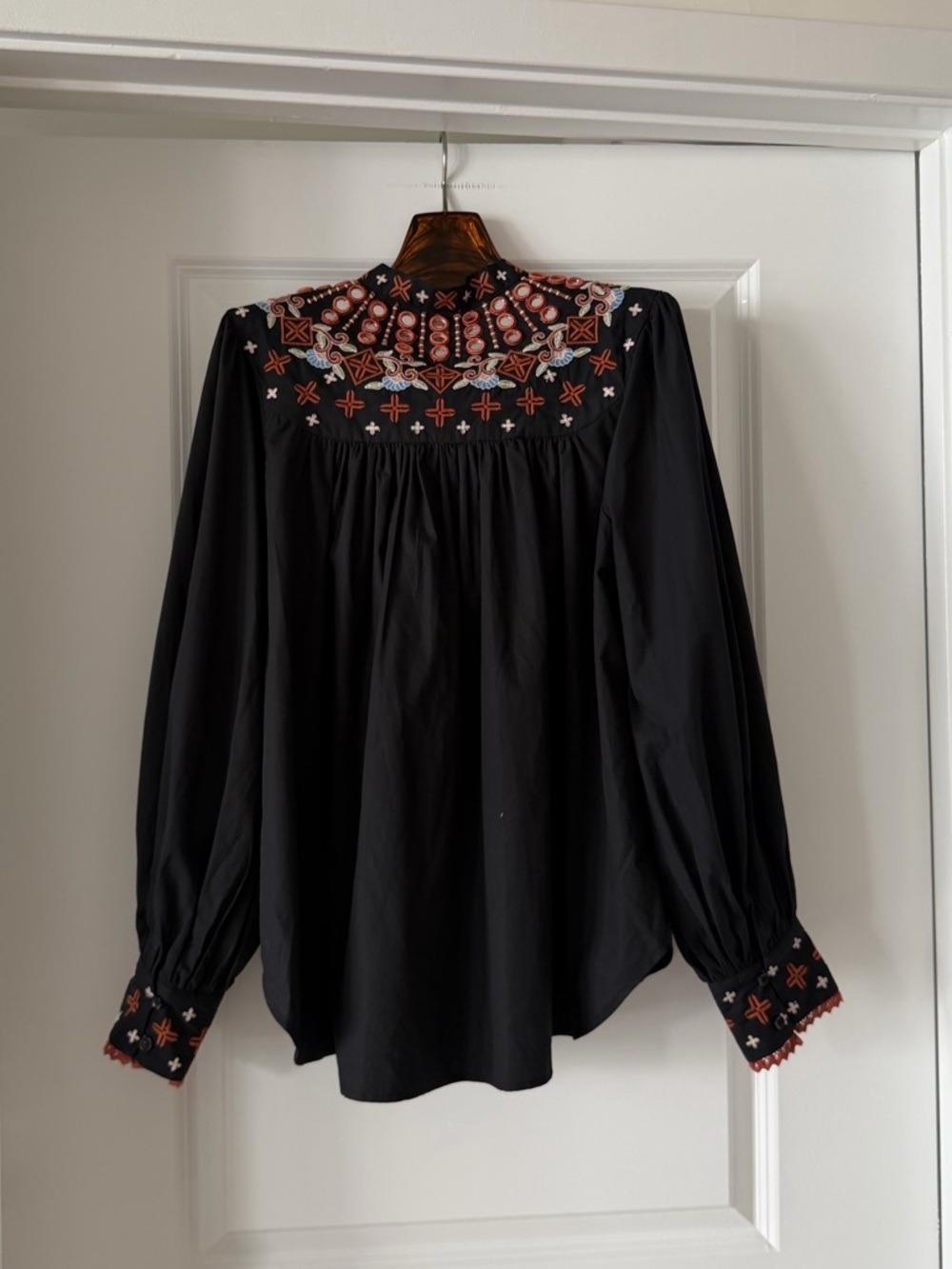 Farm Rio Black Embroidered Buttoned Long Sleeve Shirt - Picture 9 of 10